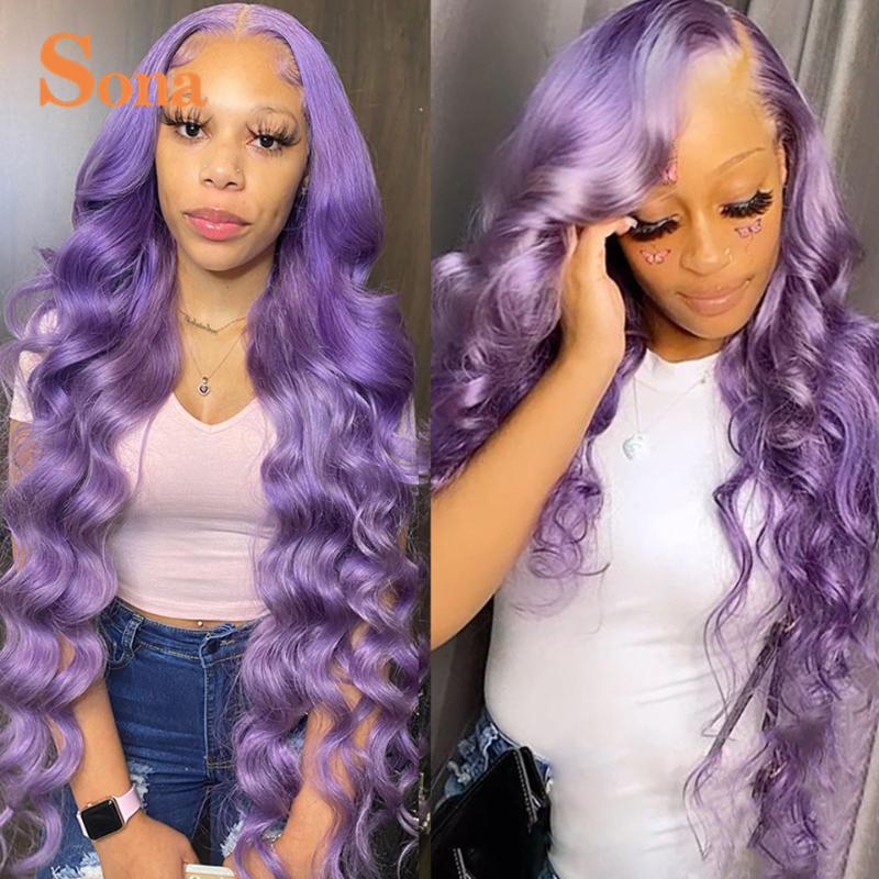 

Lace Wigs Light Purple Human Hair Wig Peruvian Remy HD Transparent Colored Pink Red Blue Front, 1b