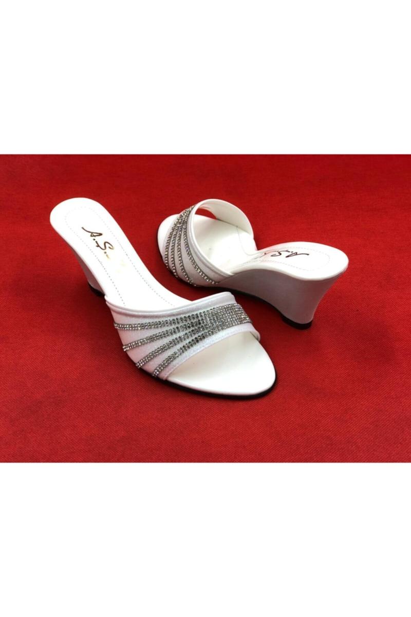 

Slippers Women White Cubic Zirconia Wedges, As pic