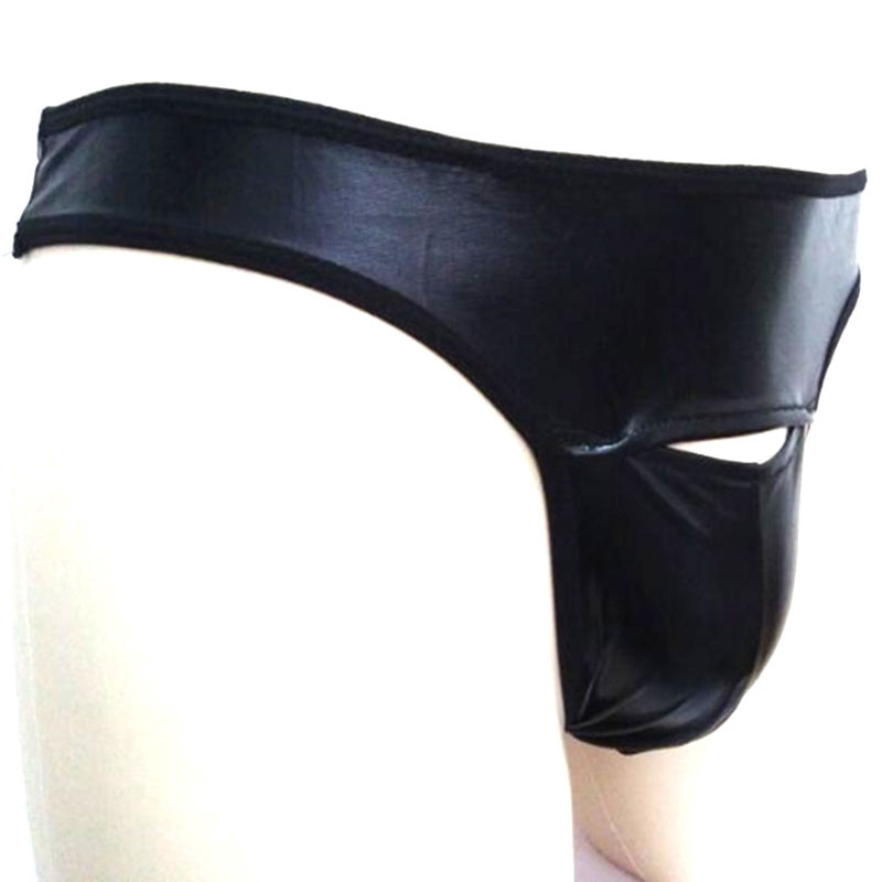 

Sexy Men Faux Leather Open Crotch G-Strings Thongs Low Rise Underwear Stage U Convex Pouch Gay Wear Night Club Lingerie Wear F8