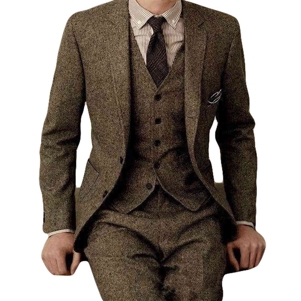 

Men's Suits & Blazers Latest Coat Pant Designs Brand Brown Tweed Suit Set Slim Fit Custom Wedding for 3 Piece farm wood Blazer Tux, Coral red