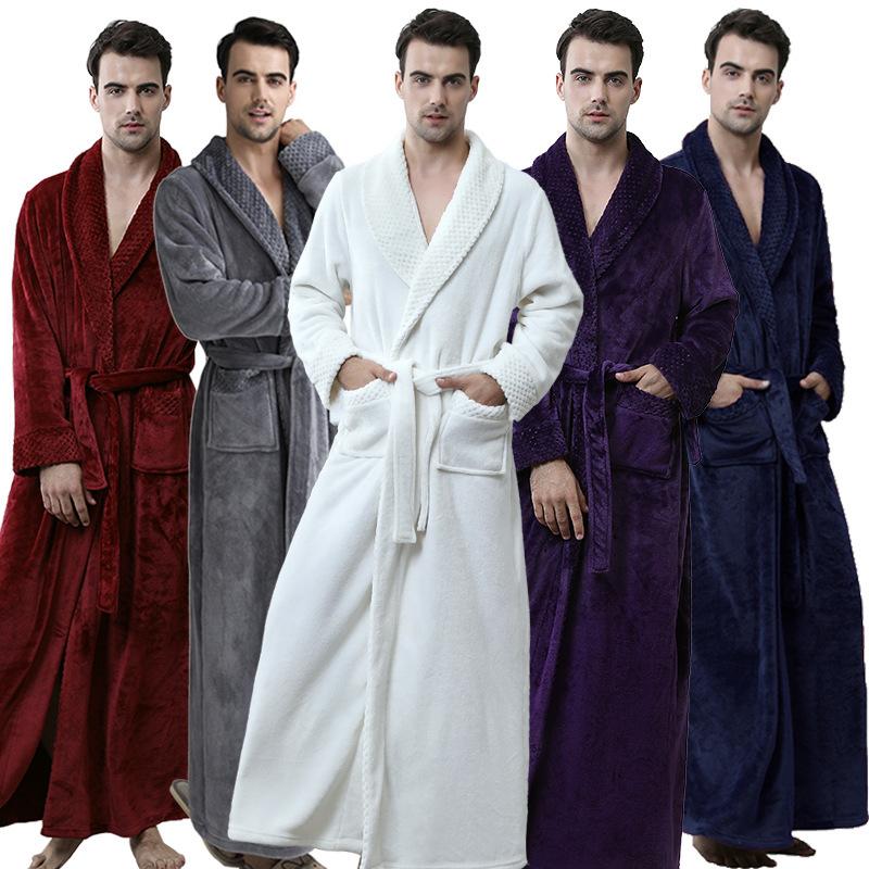

Men's Sleepwear Lovers Plus Size Flannel Robe Extra Long Warm Bathrobe Men Women Thick Winter Kimono Bath Male Dressing Gown Robes, Black;brown