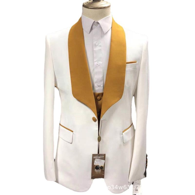 

Men's Suits & Blazers White And Gold Wedding Tuxedo For Groomsmen With Shawl Lapel 3 Piece Custom Men Man Fashion Set Jacket Vest Pants1, Picture color
