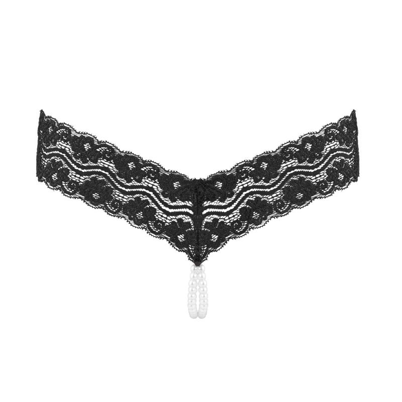 

Underneath - Crotchless Mira G-string With Pearl Chain,underwear panties lingere L/XL, Black