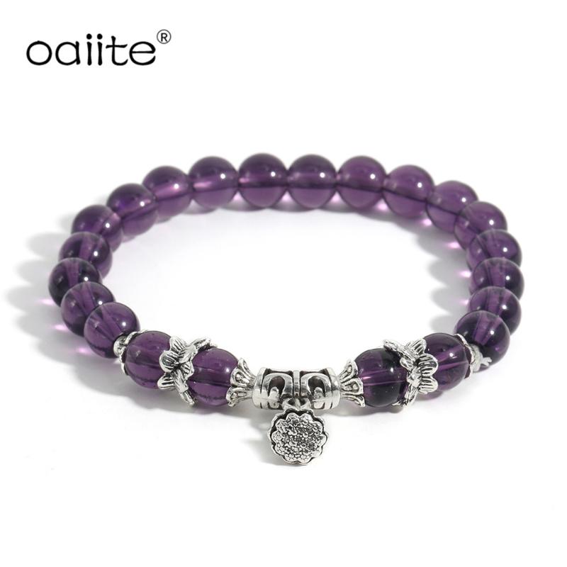 

New Design Natural Stone Crystal DIY Yoga Beaded Bracelet, Handmade Lotus Charm Pendants Purple Crystal Bracelet For Women Men