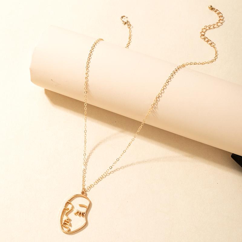 

Pendant Necklaces Simple Style Human Face Necklace For Women Gold Color Geometric Metal Alloy Party Jewelry Collar 13422