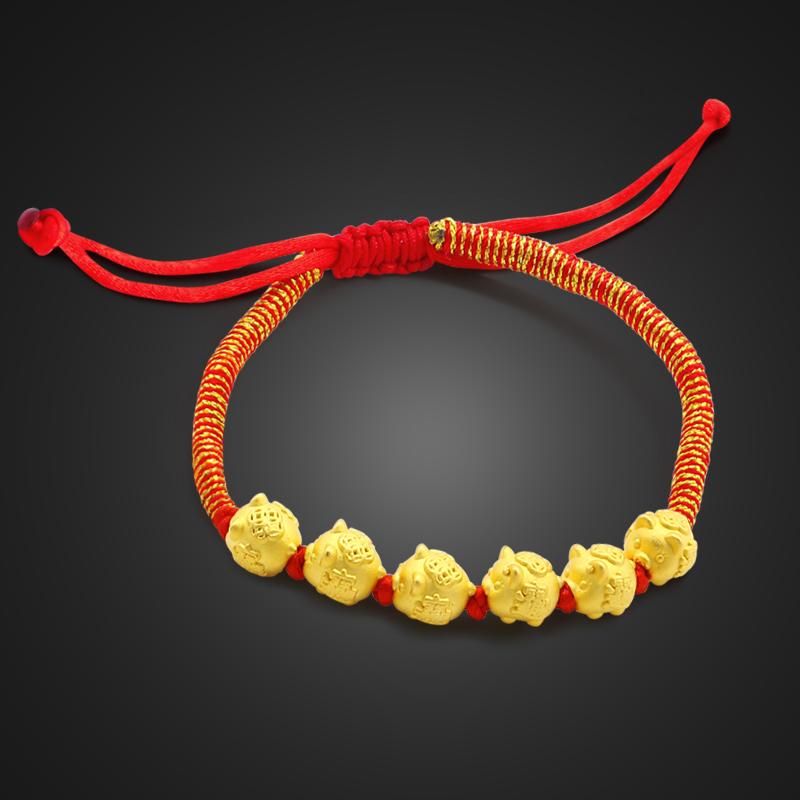 

Link, Chain Chinese Style Girl 925 Sterling Silver Material Yellow Color Piglet Pendant Rope Symbolizes Festive Jewelry Red