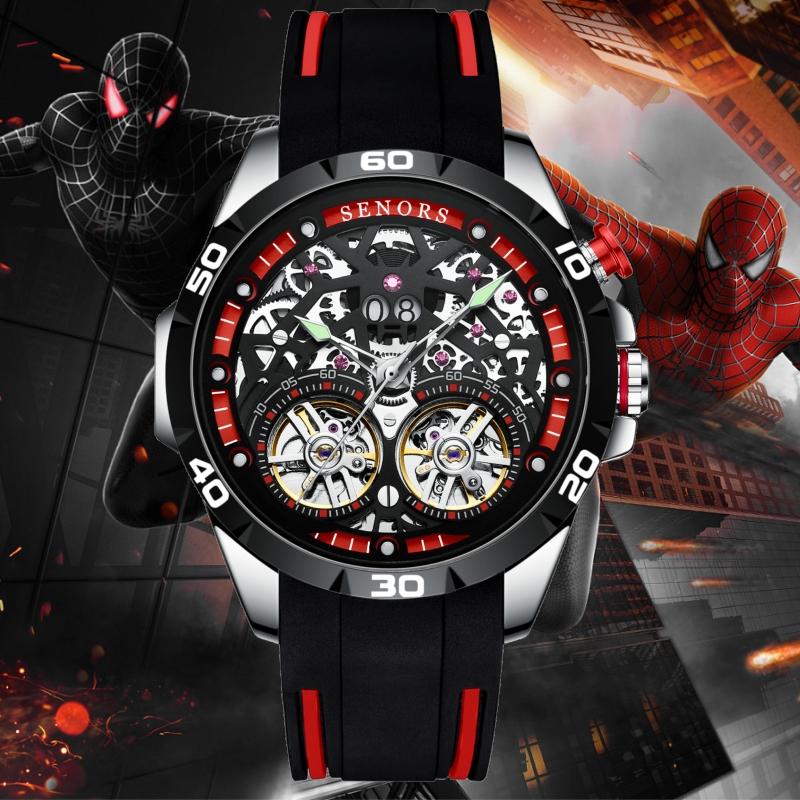 

Wristwatches SENORS Waterproof 30M Double Tourbillon Watches Men Mechanical Automatic Luminous Skeleton Men`s Watch Reloj Hombre, Sn 202 - 2