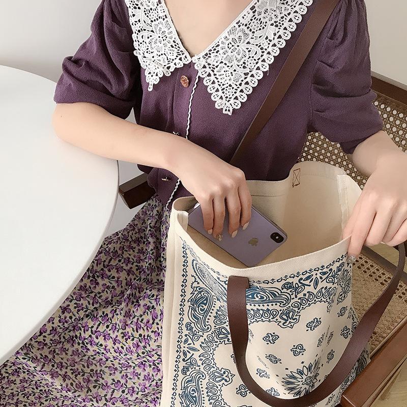 

Original Patterns Women Thick Canvas Shoulder Bags Big Casual Tote Cotton Cloth Handbag Eco Large Shopping Bags For Girls, Black
