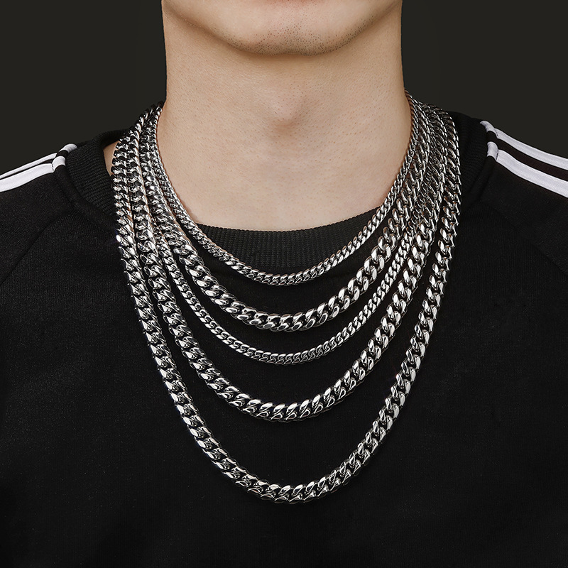 

New Fashion 6mm 10mm Stainless Steel Smooth Cuban Link Chain Necklace Men's Women's Hip Hop Jewelry Necklace