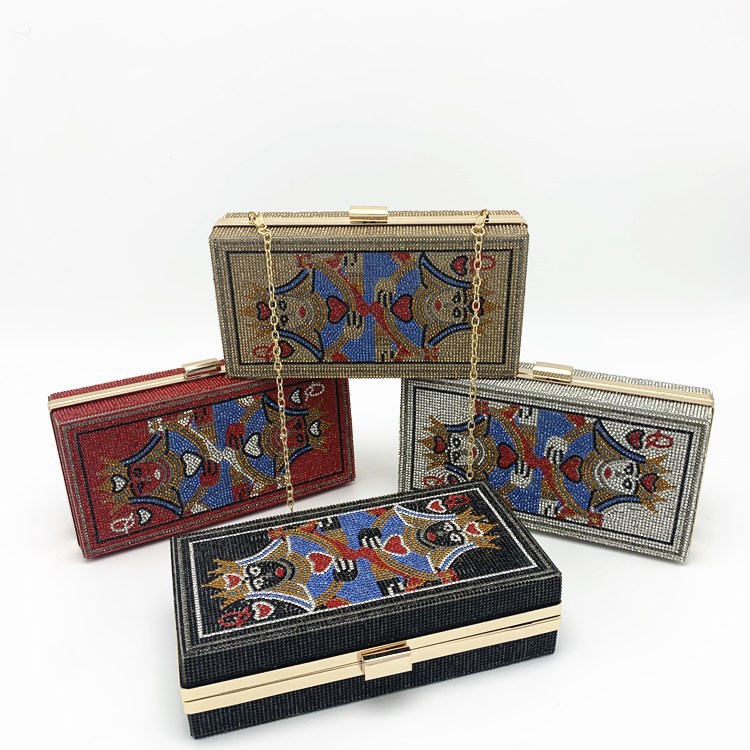 

Womens Handbag Evening Bags playing cards Candy colors Red Peach Q diamonds Box fashion banquet clutch chain strap Square Purse, Only freight difference