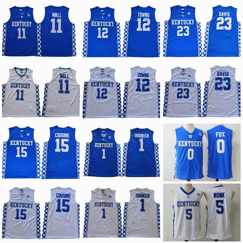 

Kentucky Wildcats Jersey College Basketball Devin Booker John Wall Anthony Davis Karl-Anthony Towns DeMarcus Cousins Malik Monk Fox Blue Men, Black;red