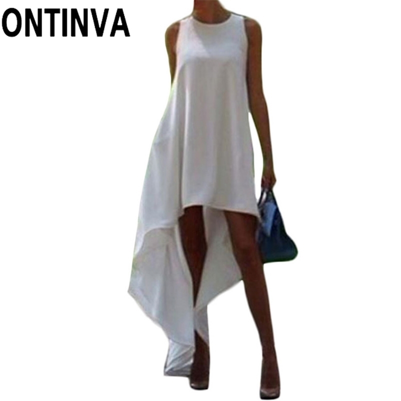 

Clearance Women Summer Loose Oversize Tunic Dresses White Irregular Beach Dress Flare Plus Size Sleeveless Beachwear 211106, Blue