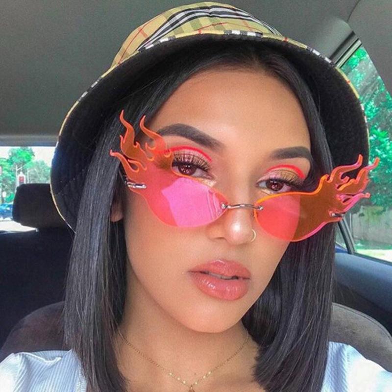

Sunglasses Frameless Flame Sun Glasses Ins Cat's Eye Fashion Personality Irregular Catwalk Oculos Gafas De Sol Mujer