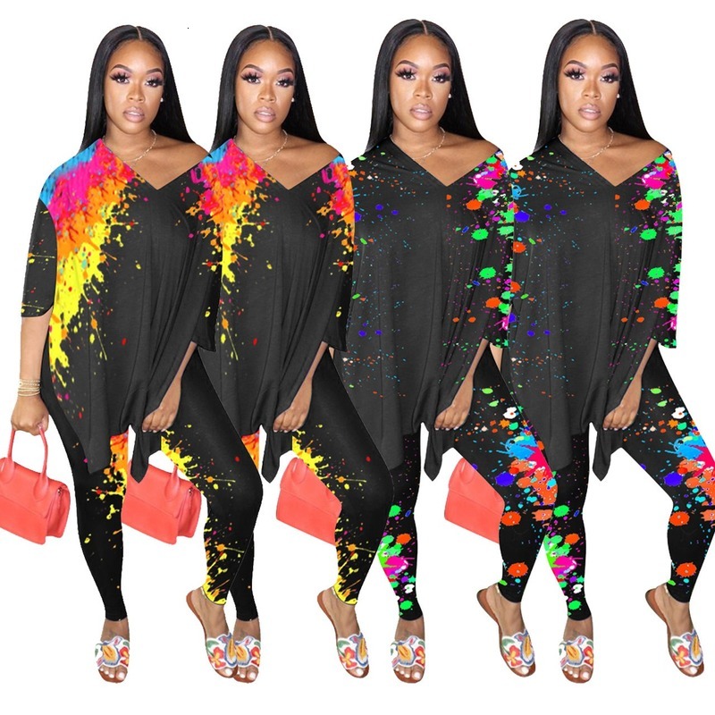 

2021 New Fashion Print Two Piece Set Short Sleeves v Neck Loose Tops and Bodycon Pants Woman 2 Pieces Suits Hot Slae Womens Clothing Rw8f, Army green