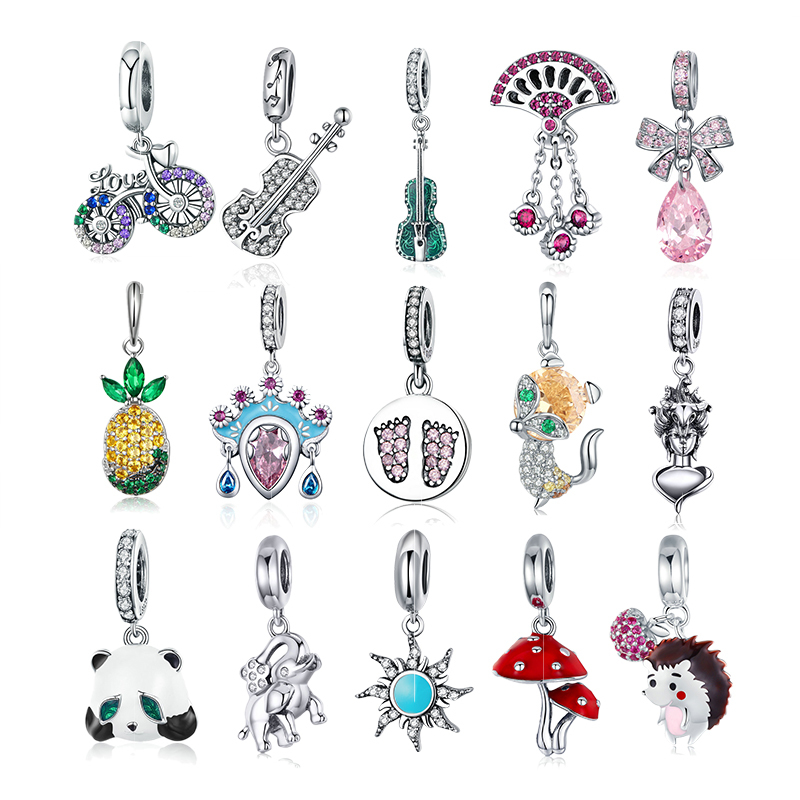 

Authentic 925 Sterling Silver CZ Violin Pineapple Peking Opera Crystal Pendant Charms for Original Snake Bracelet Necklace Gifts Q0531