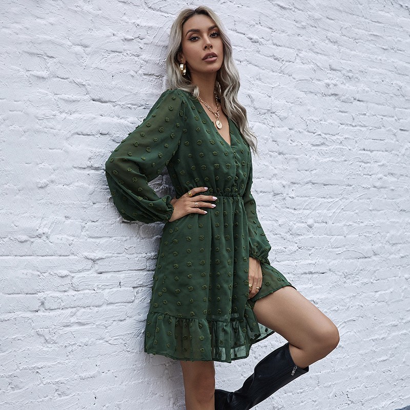 

2021 New Chiffon Mini Women Fashion Ruffle v Neck Long Sleeve Plus Size Casual Boho Beach Ladies Elegant Party Es Vestidos 3mmr, Black