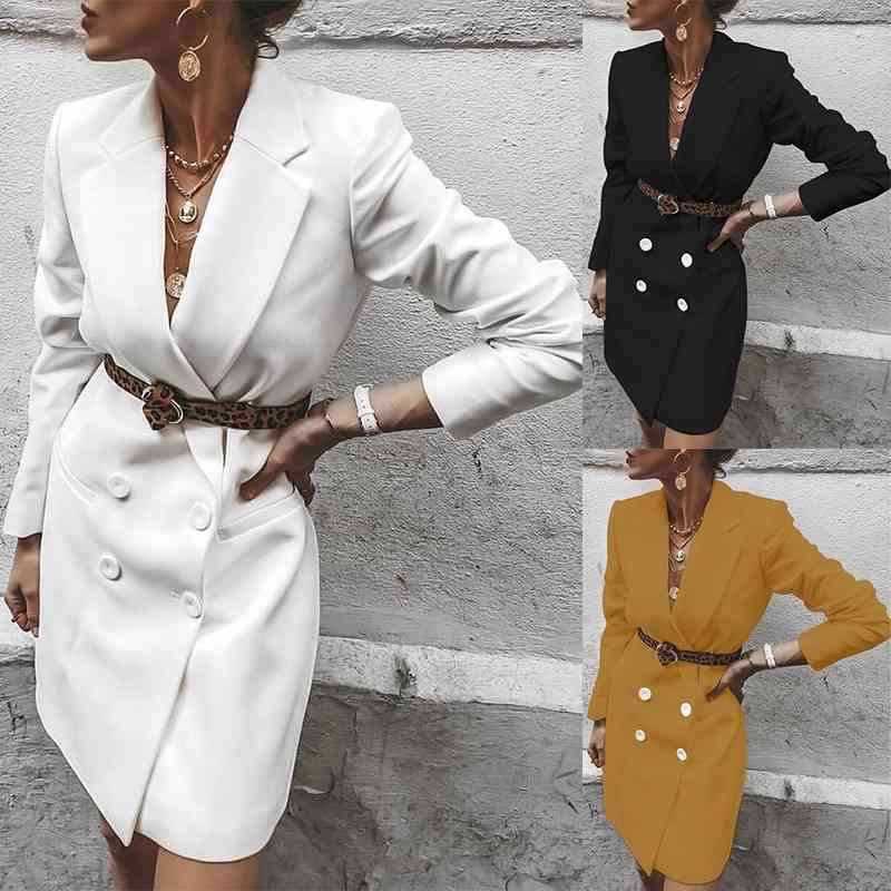 

Ladies White Black Blazer Women Formal Long Sleeve Coat Spring Double-breasted Slim Sexy Office Wear Outwear 210603