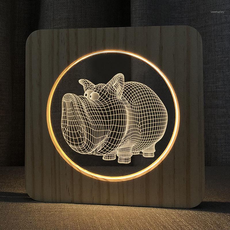 

Party Decoration Boar 3D Acrylic Wood Lamp Cartoon Creative Atmosphere Visual Props