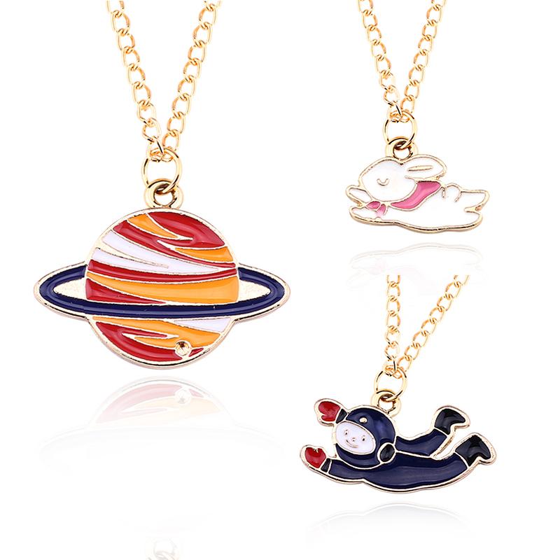 

Pendant Necklaces Fashion Boy Girl Colorful Satellite Astronaut Alloy Necklace Handmade Enamel Jewelry Gift 2021