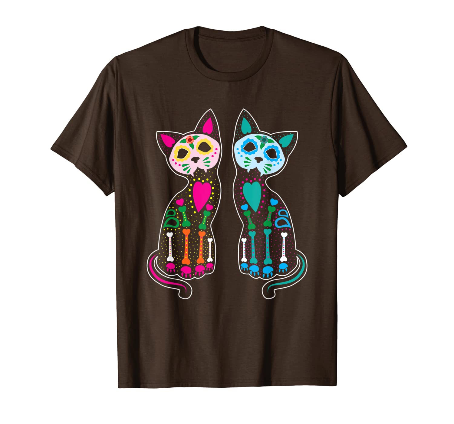 

day of dead sugar cat cats skeleton skull t-shirt, White;black