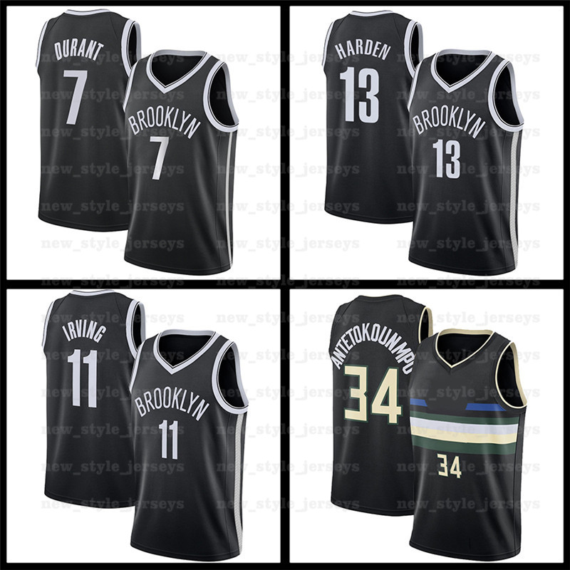 

7 Kevin 11 Kyrie 34 Giannis Irving Antetokounmpo Durant 13 Harden Brooklyn Nets Milwaukee Bucks z39 Basketball Jerseys, Black;red