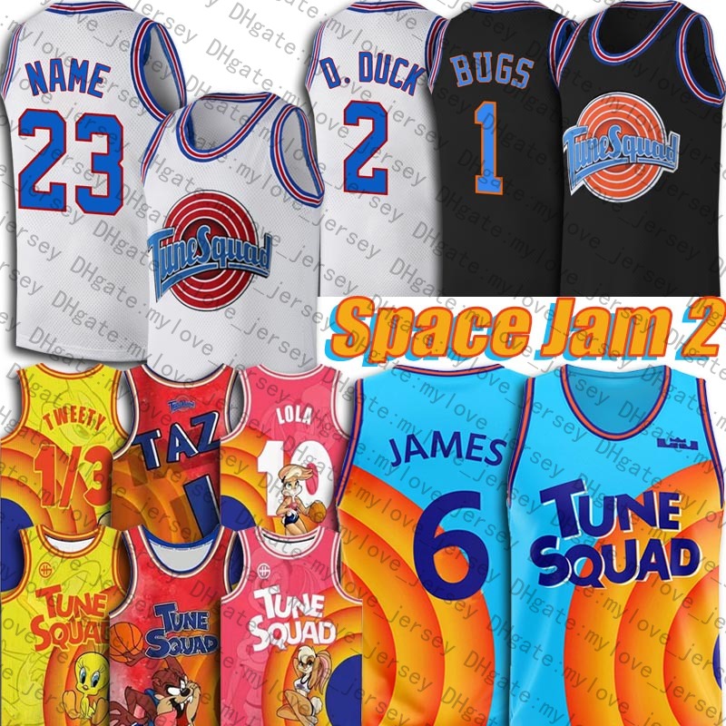

LBJ 6 James Jersey Basketball Bugs Lola Bunny Tune Squad Jerseys Space Jam 2 Movie Hip Hop Throwback 23 Michael Tweety Bird Taz Jerseys Retro