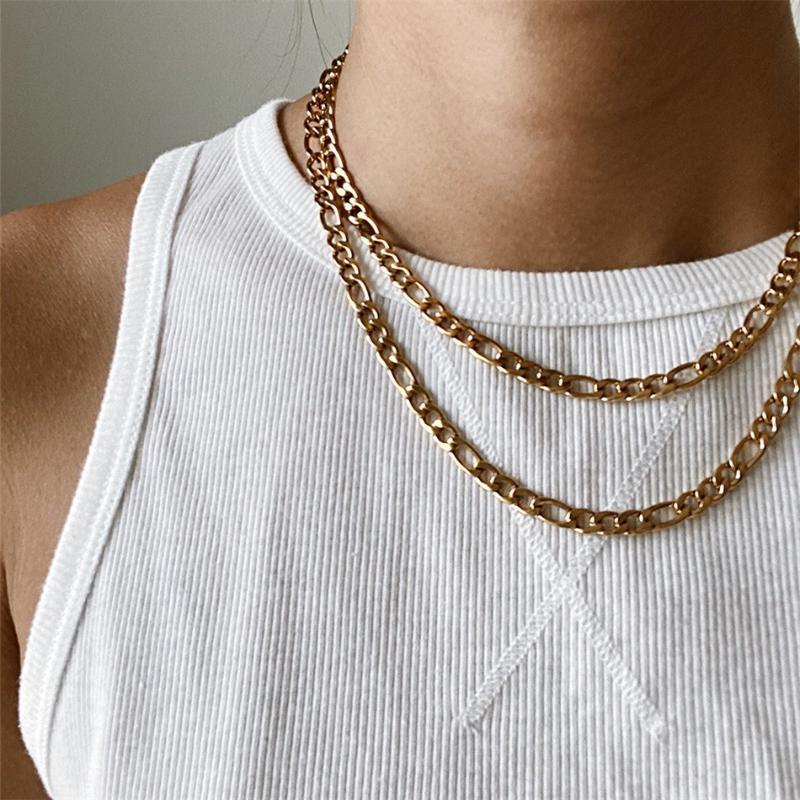 

Chains Titanium Steel Necklace Stainless Figaro Clavicle Chain Gold Plated Jewelry, Silver