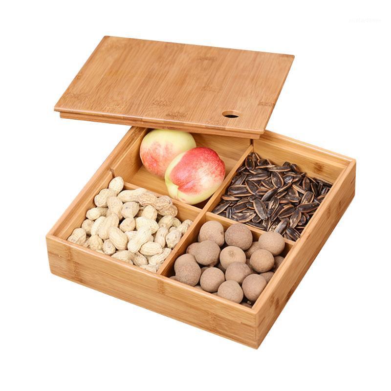 

Storage Bottles & Jars Candy Box Bamboo Food Serving Tray With 4 Dining Grids Nuts Dessert Fruit Platter For Party Family Friends
