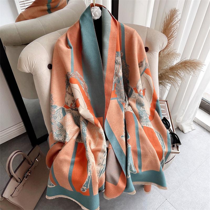 

Scarves Winter Cashmere Scarf Women Shawls Fashion Pashmina Thick Warm Wraps Female Geometric Print Blanket1