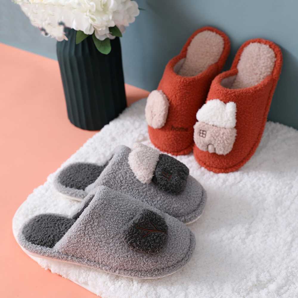 

Home Cotton Slipper Autumn and Winter Indoor Anti-skid Lovers Lovely Four Seasons Floor Warm Cotton Drag Female H0827, Bright red