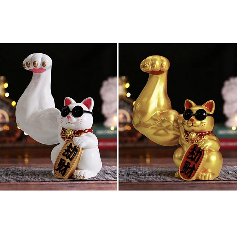 

Muscle Arm Lucky Cat Resin Crafts Cute Animal Gift Modern Home Decor Party Favor