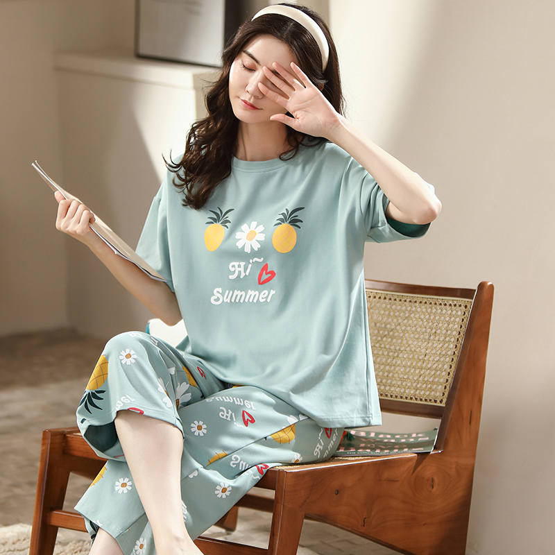 

BZEL New Summer Pajamas Set Short Sleeves Shorts Cute Cotton Sleepwear Women Large Size Pyjamas Loose Comfort Plaid Pijama Mujer, W3213