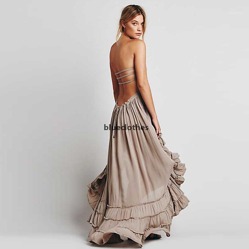 

Summer Dress 2021 Sexy Backless Bandage Wrap Chest Boho Beach Dress Women Elegant Bohemian Robe Femme Casual Party Maxi1 b, Blue