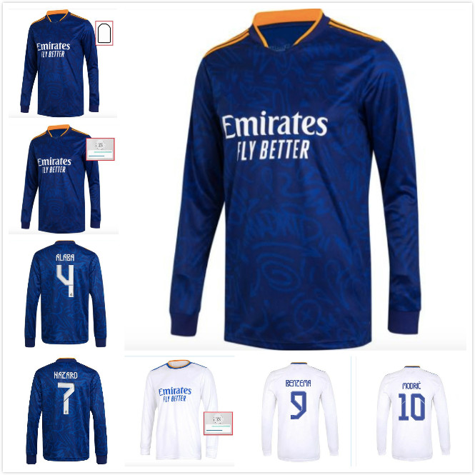 

2021 2022 Real Madrid jersey long sleeve soccer jerseys 21 22 HAZARD RAMOS BENZEMA camiseta football shirt Maillot Maglia Tops Uniforms