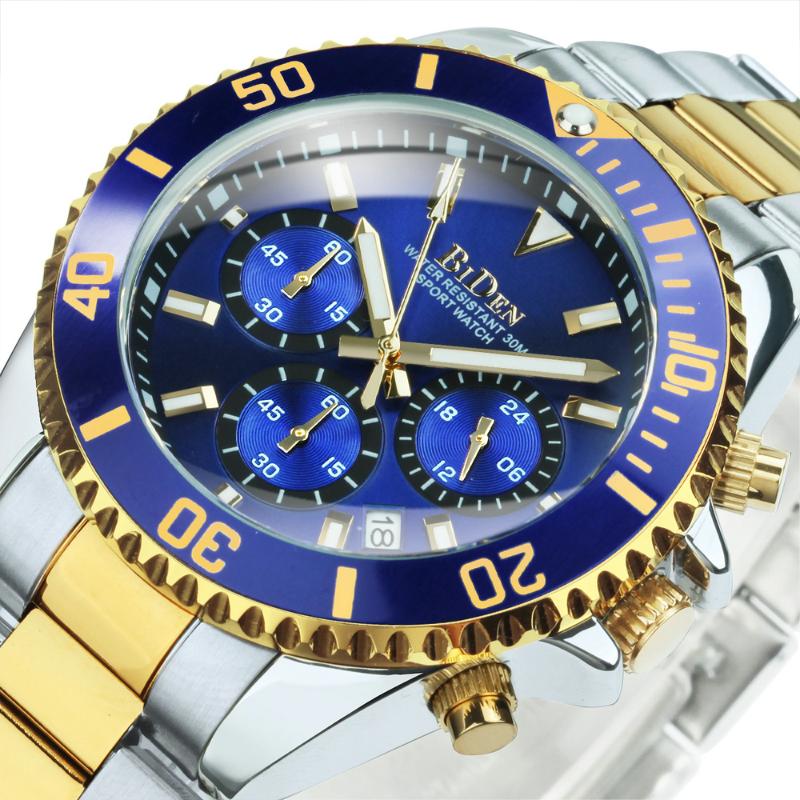 

Wristwatches BIDEN Military Mens Watches Top Watch For Men Quartz Business Stainless Steel Strap Chronograph Clock, Silver green