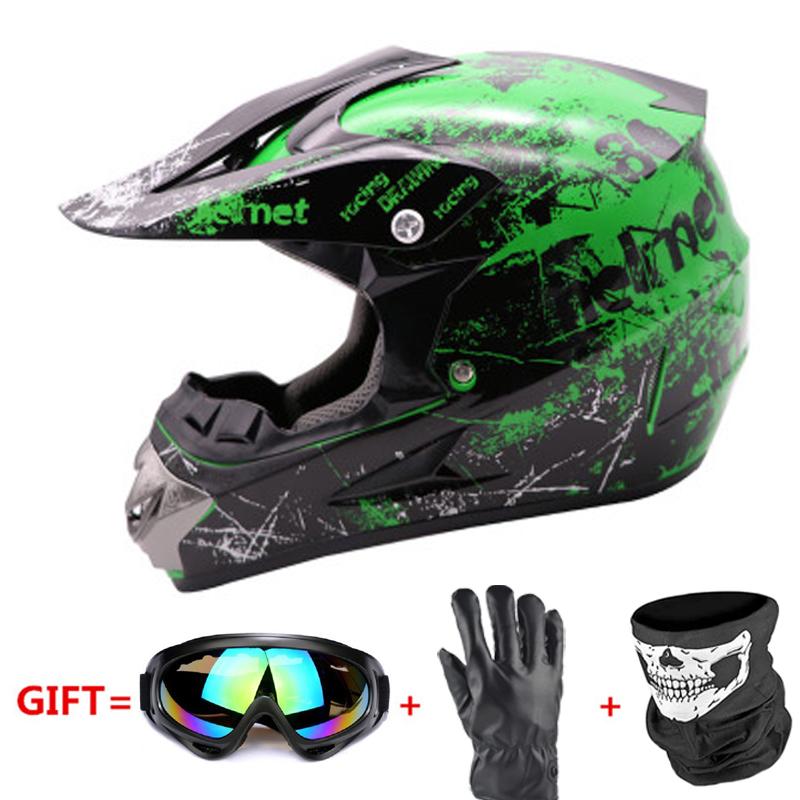 

Motorcycle Helmets Casco Moto Green Helmet Off Road ATV Dirt Bike Downhill Capacete Glasses Motocross, 301-gloves