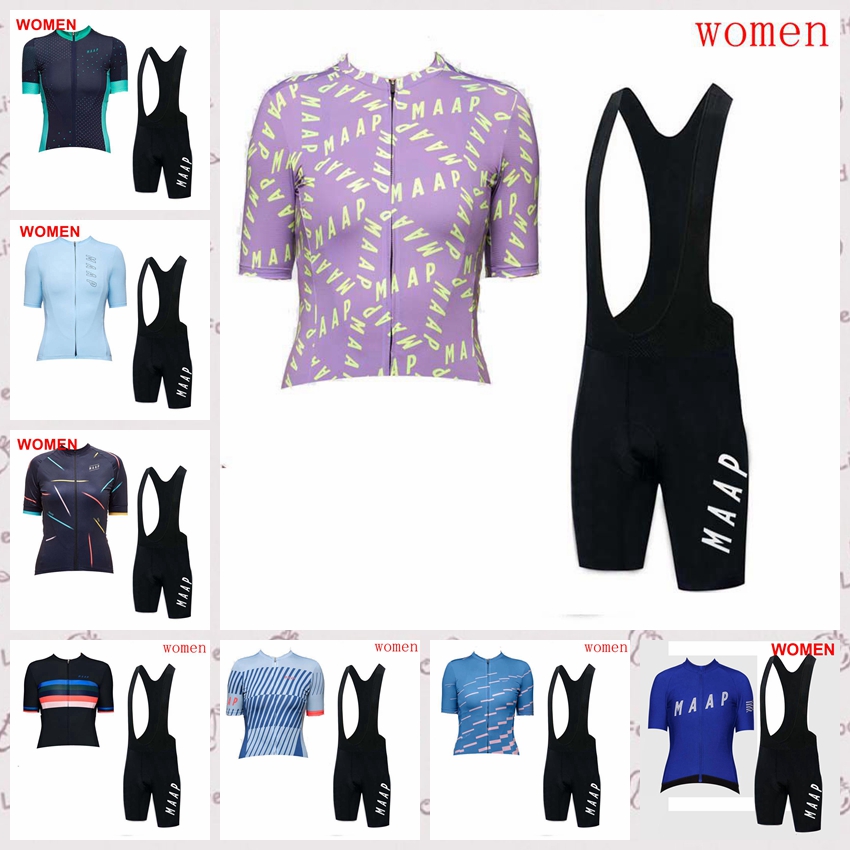 

MAAP team 2020 Summer Breathable Lady Cycling Short Sleeves jersey bib shorts sets Comfortable MTB Sports wear A62433, Black;red