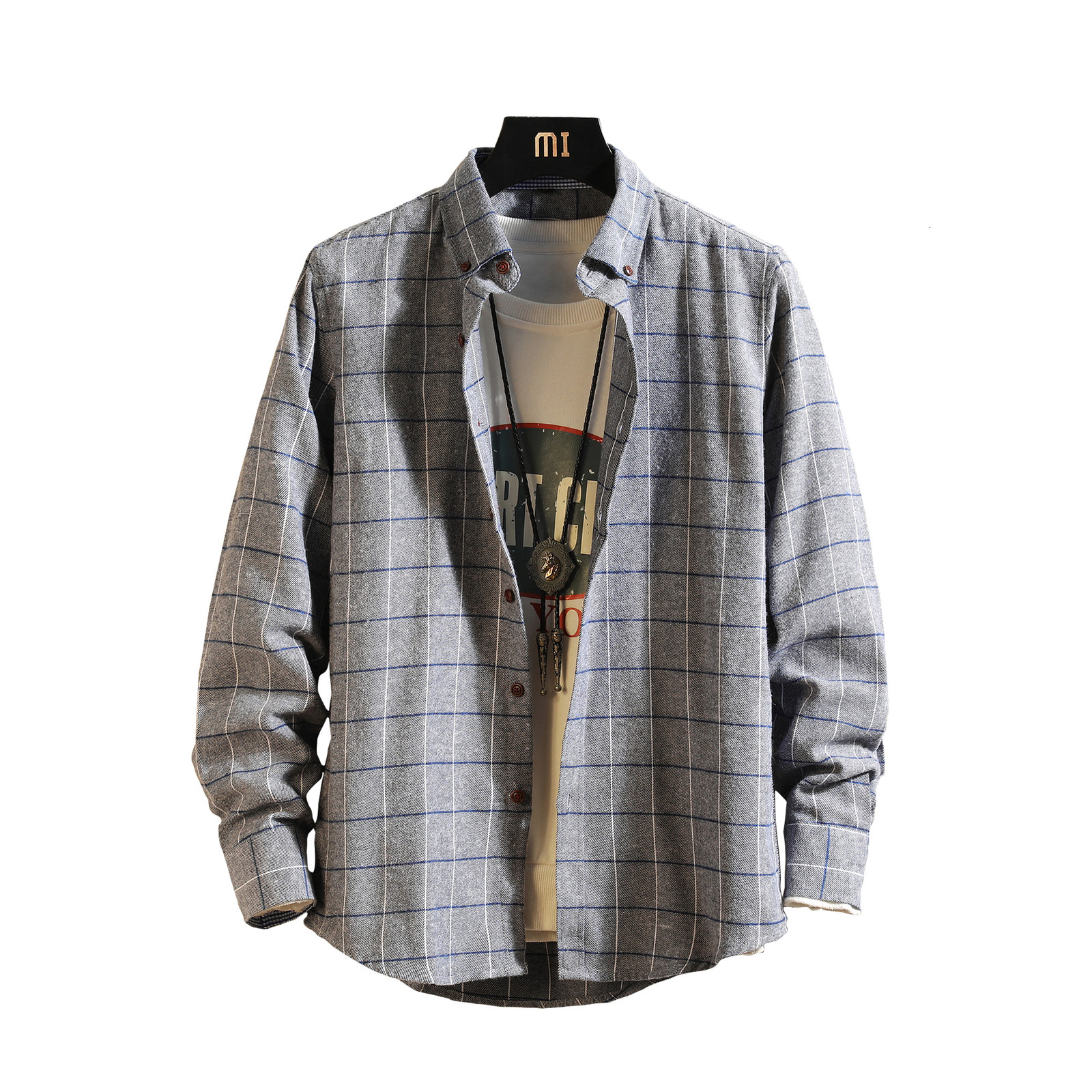 

2021 New Cotton Plaid Spring Casual Autumn Long Shirt Comfort Macio Slim Fit Styles Mark Men's Clothes 6hqo, Blue