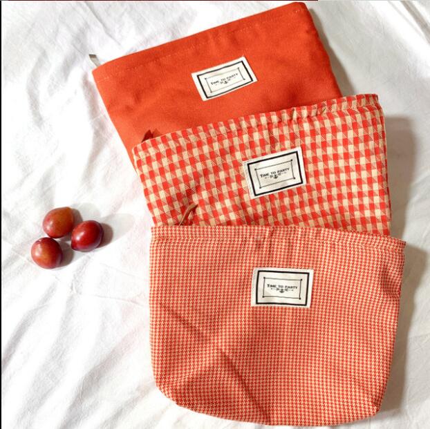 

30pcs Cosmetic Bags Women Canvas Chequer Prints Large Capacity Clutch Makeup Bag, #03