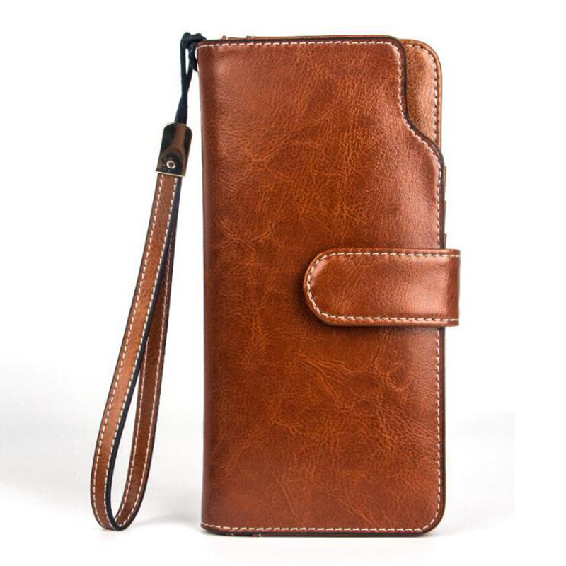 

Female Fashion Split Leather Bifold Long Purse Business Card Holder Bag Coin Wallets, Red