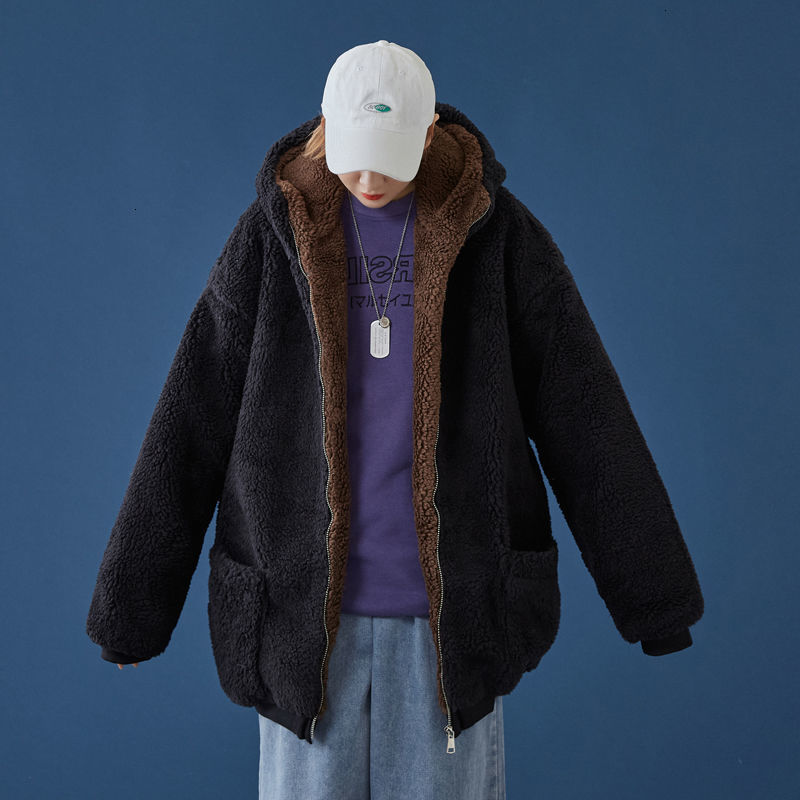 

2021 New Winter Thick Lamb Fur Jacket Men's Warm Fashion Retro Hooded Men Wild Loose Korean Clothes Couple Short Coat -3xl Zhgw, Khaki