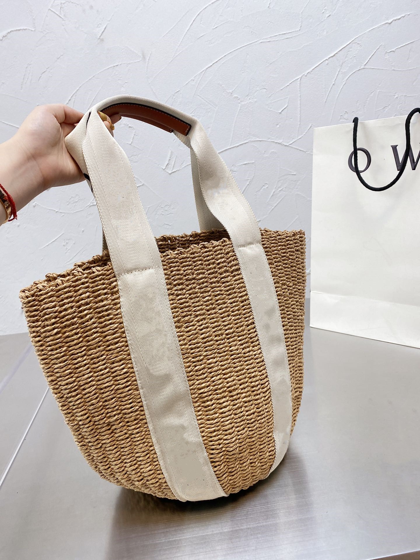 

Canvas + leather straw bag Large beige summer beach handbag Usefulness and beauty coexist seaside Tote size 29cm weave bags with Letters spelling