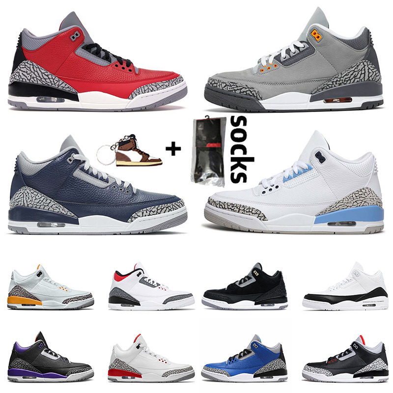 Top Qualité Jumpman 3s Hommes Femme Midnight Navy Marine Chaussures de basketball 3 Unc Cool Cool Grey Sneakers Baskets Laser Orange Court Violet