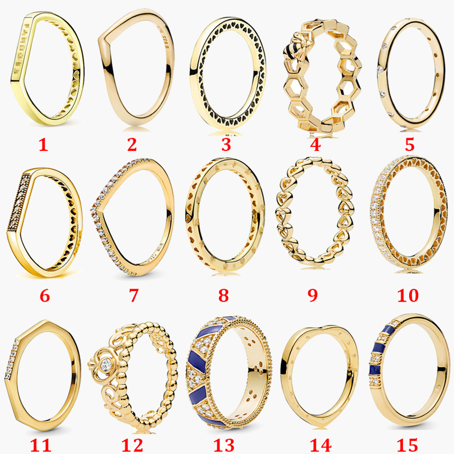 

Women's 925 Sterling Silver Wedding Rings Cubic Zirconia Diamonds for Pandora Gold Shine Wishing Hearts Engagement Ladies Gift with Box, Slivery;golden