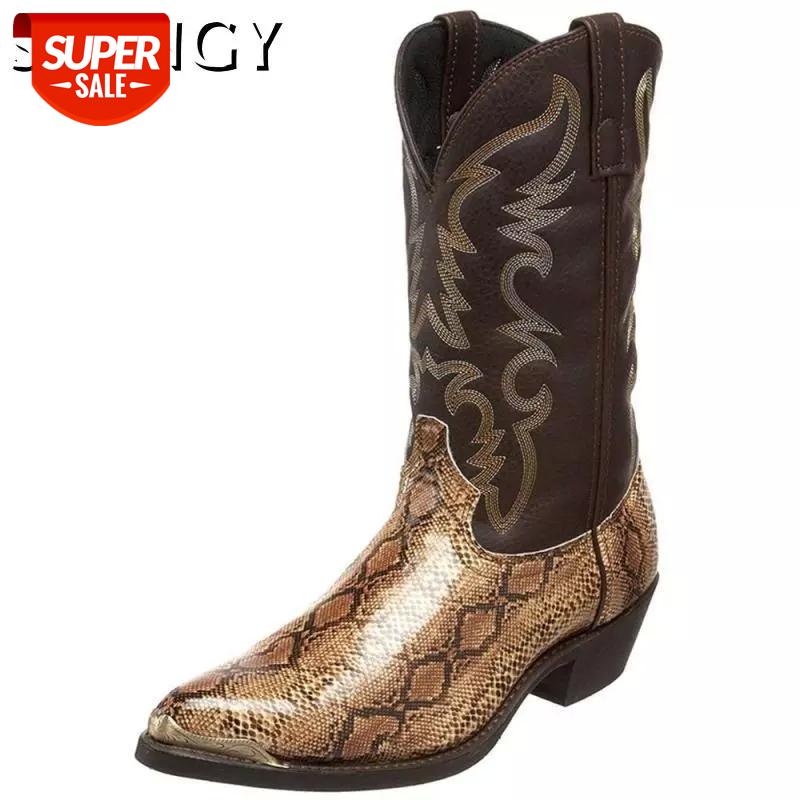 

2020 New Men's Shoes Autumn Boots Mid-Heel Non-Slip Print Embroidery Male Boots Snake Pattern Western Outdoor Party Shoes #oM46