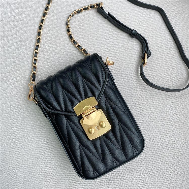 

2021 Mini First Layer Cowhide Phone Bag Pleated Crossbody Bag, Black
