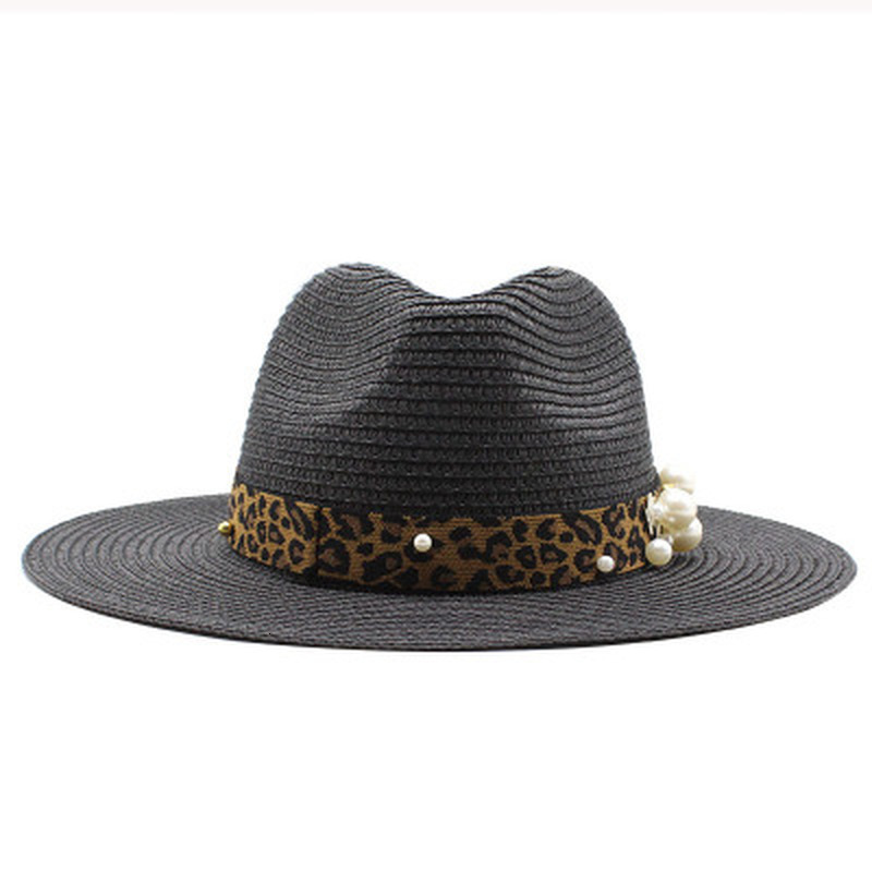 

2021 Straw Wide Brim Band Belt Pearl Sun Women Western Cowboy Vintage Luxury Beach Round Top Men Hats New Sol2, Navy