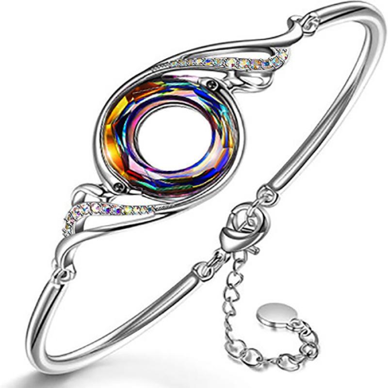 

Charm Bracelets 1 Piece Women Fashion Vintage Animal Colorful Crystal Peacock Adjustable Bracelet Creative Phoenix, Golden;silver