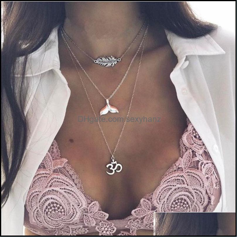

& Pendants Pendant Necklaces Whale Tail Necklace Mtilayer Leaves Feathers Chain Choker Womens Jewelry Aessories Collares Kpop Drop Delivery