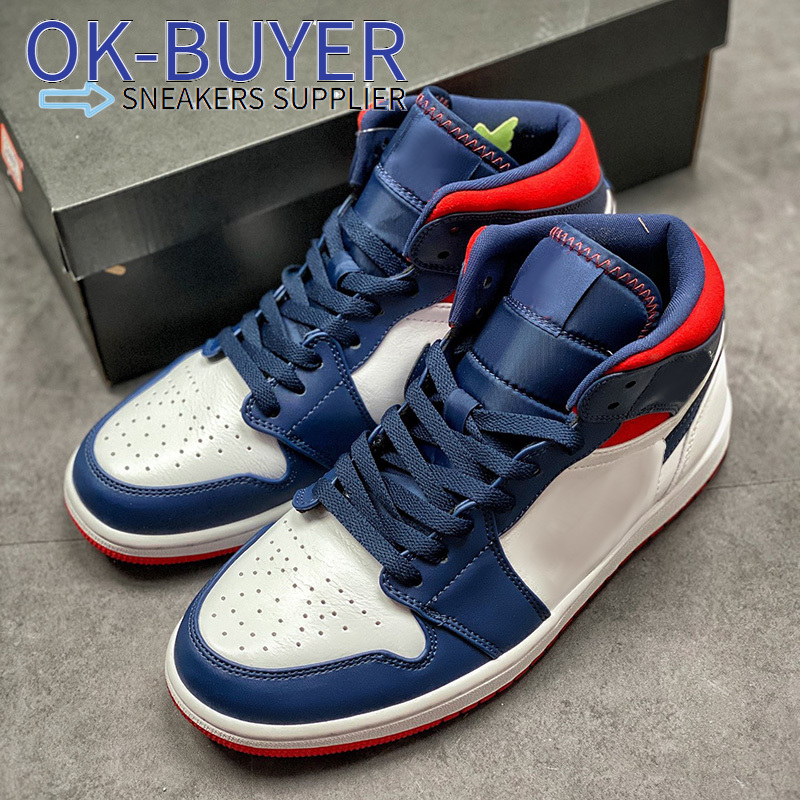 

2021 Top Quality Jumpman 1 Basketball Shoes Mid Red white and blue 1s Designer Fashion Sport Running shoe With Box, #1